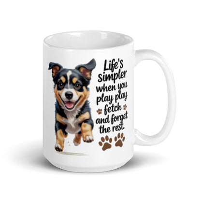 Puppy on 15oz Ceramic Mug with 'Life’s simpler when you Play' - Collections by Moke 13424633