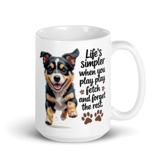 Puppy on 15oz Ceramic Mug with 'Life’s simpler when you Play' - Collections by Moke 13424633