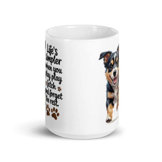 Puppy on 15oz Ceramic Mug with 'Life’s simpler when you Play' - Collections by Moke 6414830