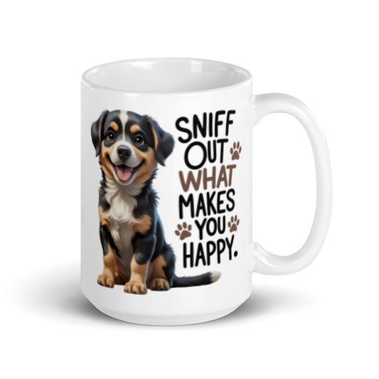 Puppy on 15oz Ceramic Mug  with "sniff out what makes you happy" - Collections by Moke 72616708