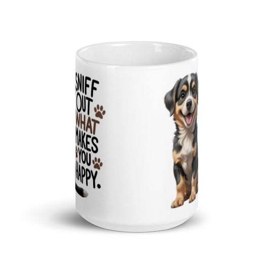Puppy on 15oz Ceramic Mug  with "sniff out what makes you happy" - Collections by Moke 19455498