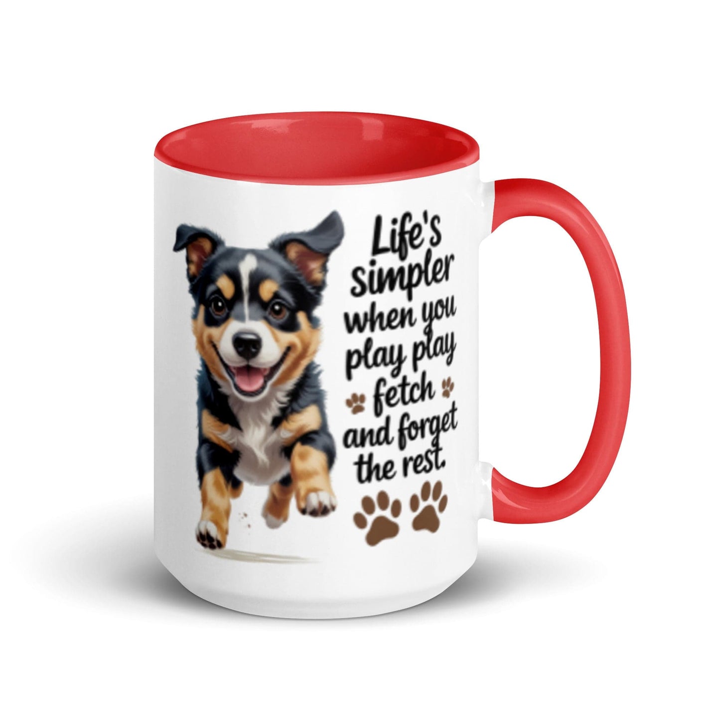 Puppy on 15oz Colourful Ceramic Mug with 'Life’s simpler' - Collections by Moke 31562207