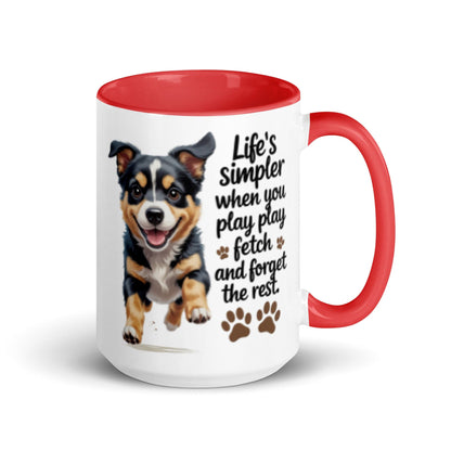 Puppy on 15oz Colourful Ceramic Mug with 'Life’s simpler' - Collections by Moke 31562207