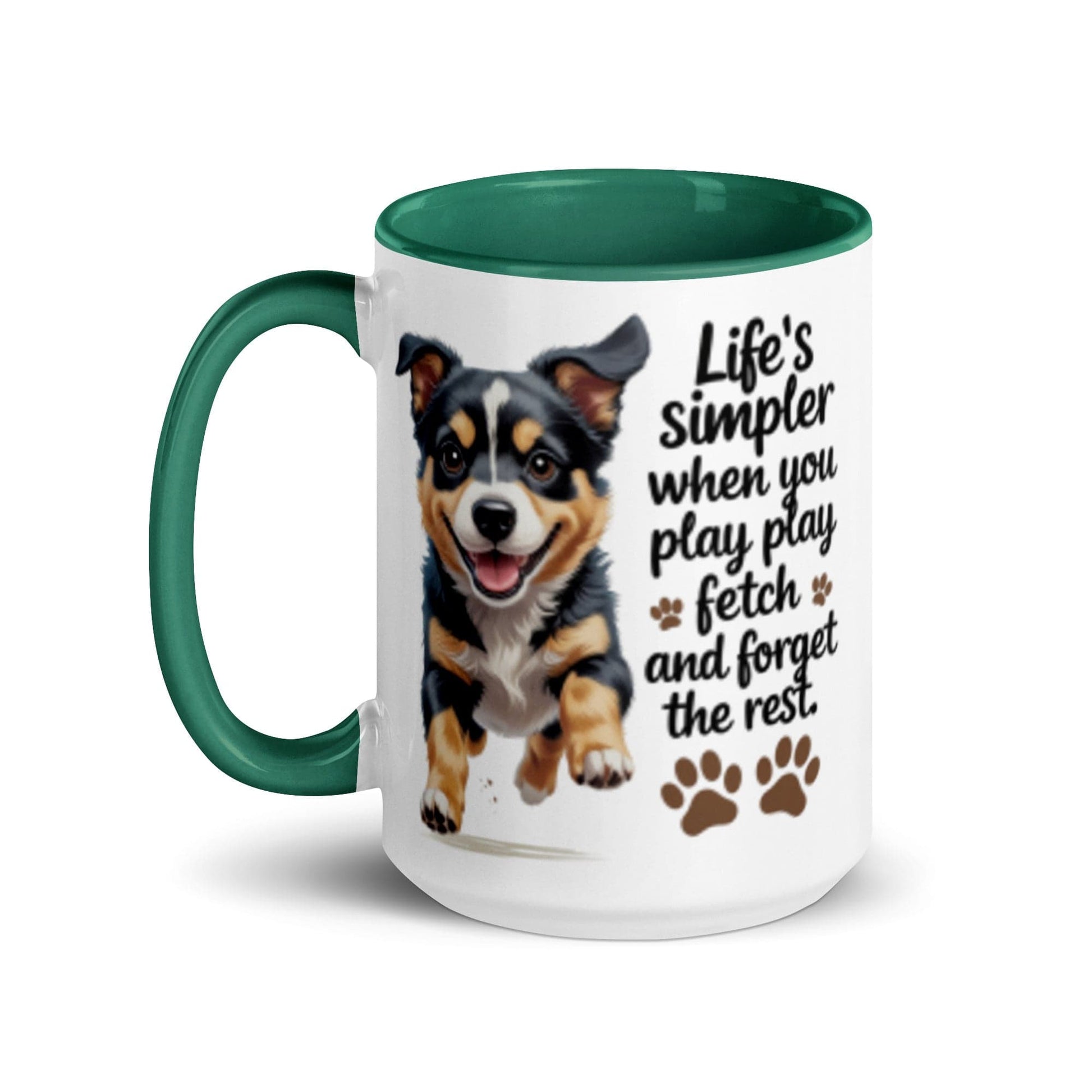 Puppy on 15oz Colourful Ceramic Mug with 'Life’s simpler' - Collections by Moke 97771605