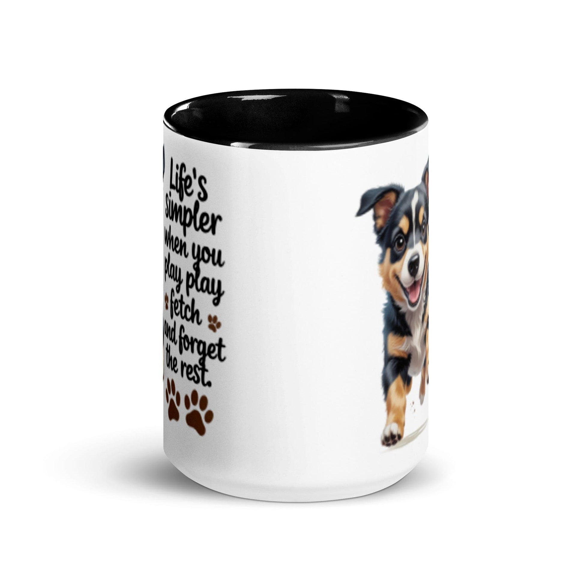 Puppy on 15oz Colourful Ceramic Mug with 'Life’s simpler' - Collections by Moke 75492088