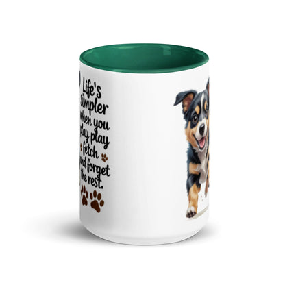 Puppy on 15oz Colourful Ceramic Mug with 'Life’s simpler' - Collections by Moke 70495070