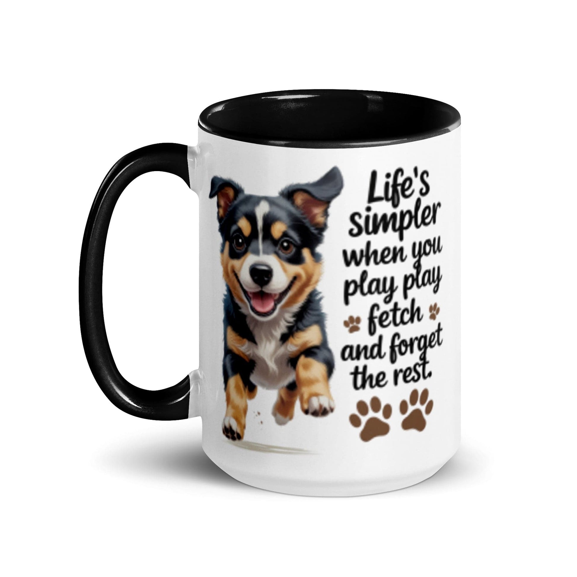 Puppy on 15oz Colourful Ceramic Mug with 'Life’s simpler' - Collections by Moke 33081142
