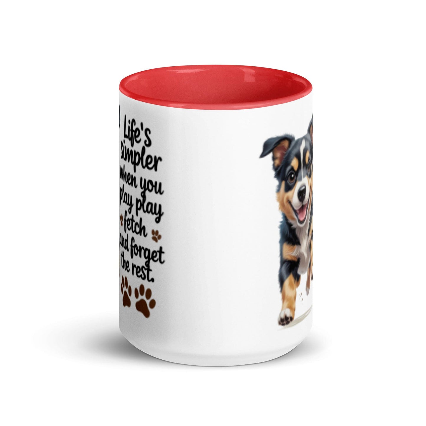 Puppy on 15oz Colourful Ceramic Mug with 'Life’s simpler' - Collections by Moke 91593420