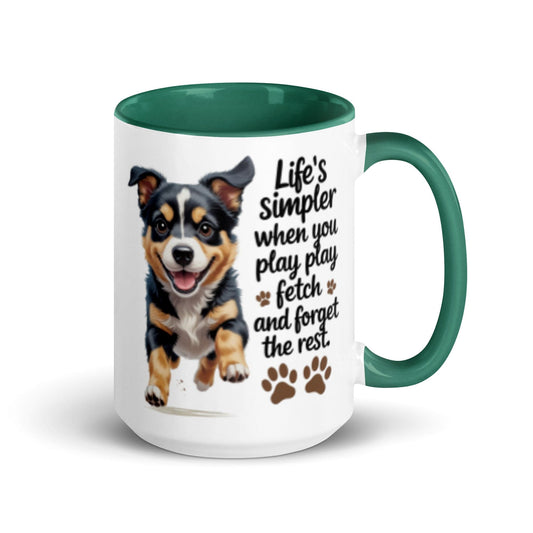 Puppy on 15oz Colourful Ceramic Mug with 'Life’s simpler' - Collections by Moke 89611077