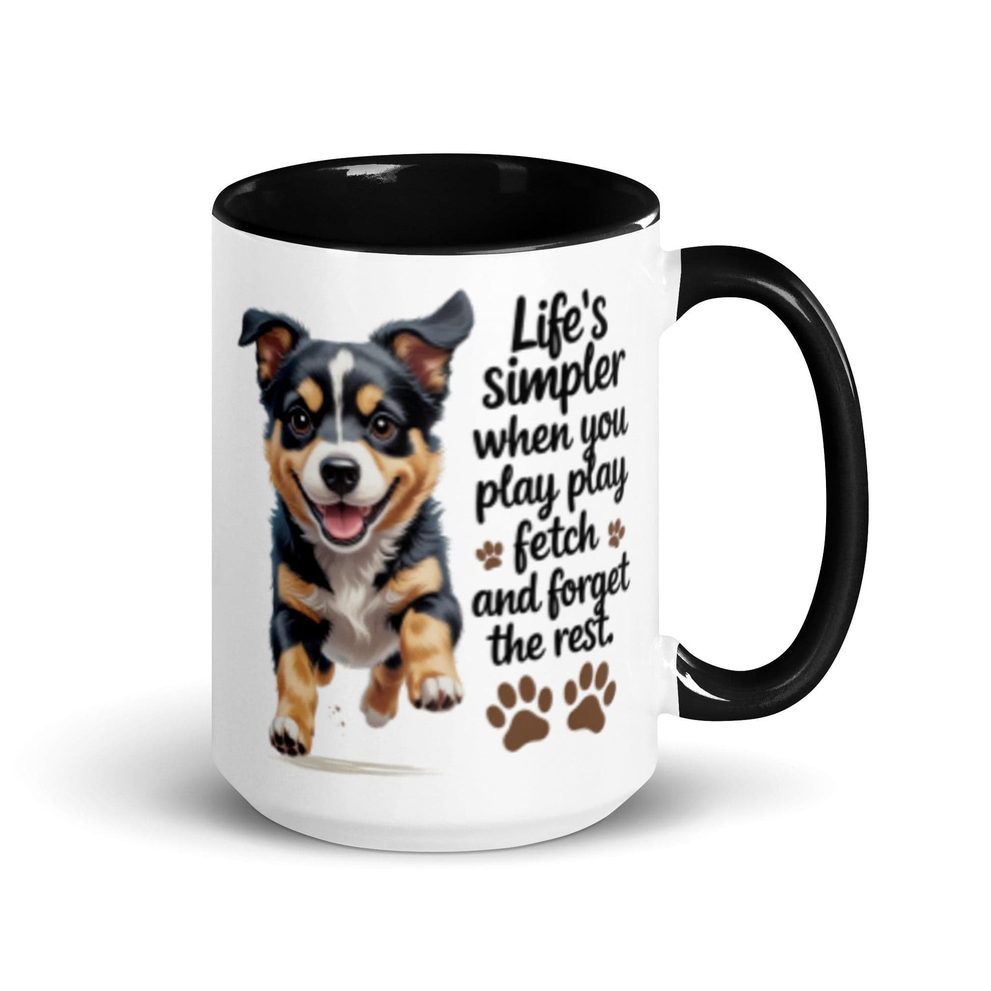 Puppy on 15oz Colourful Ceramic Mug with 'Life’s simpler' - Collections by Moke 80485063