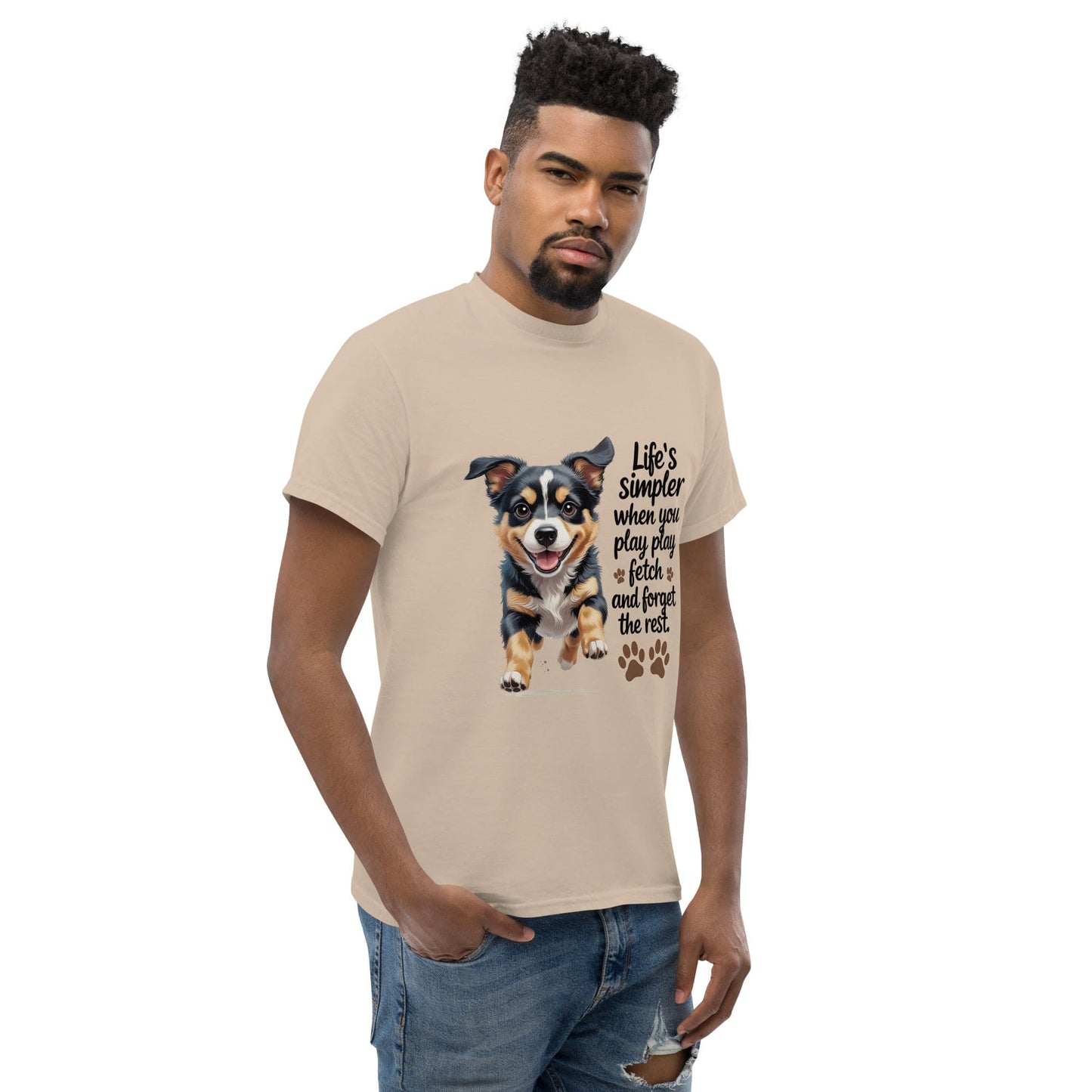 Puppy on Classic T-Shirt with 'Life’s simpler' - Collections by Moke 19701167