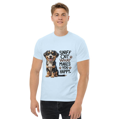 Puppy on Classic T-Shirt with "sniff out what makes you happy" - Collections by Moke 64504383