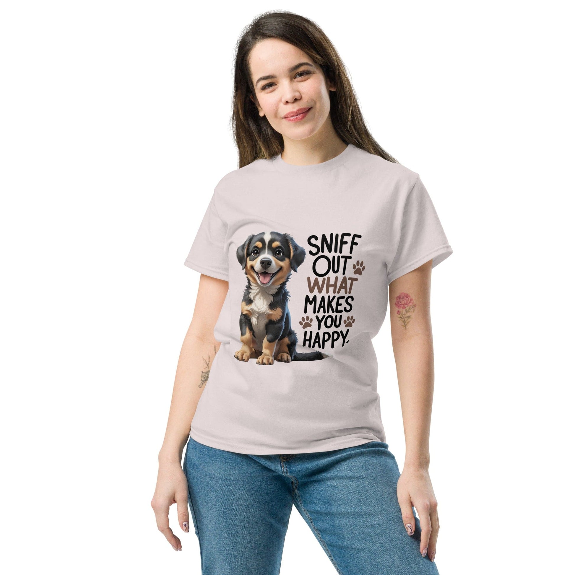 Puppy on Classic T-Shirt with "sniff out what makes you happy" - Collections by Moke 87788798