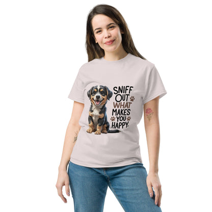 Puppy on Classic T-Shirt with "sniff out what makes you happy" - Collections by Moke 87788798