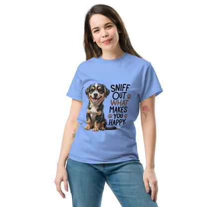 Puppy on Classic T-Shirt with "sniff out what makes you happy" - Collections by Moke 94998493