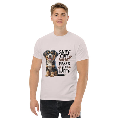 Puppy on Classic T-Shirt with "sniff out what makes you happy" - Collections by Moke 98305836