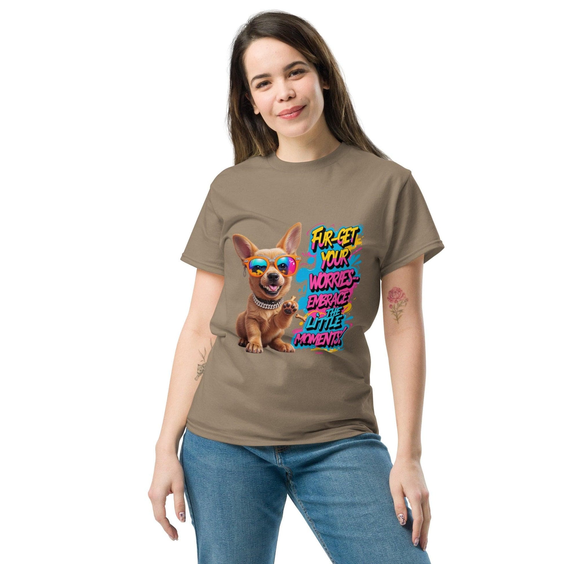Puppy on Classic T-shirt with "Fur-get your worries" - Collections by Moke 89564315