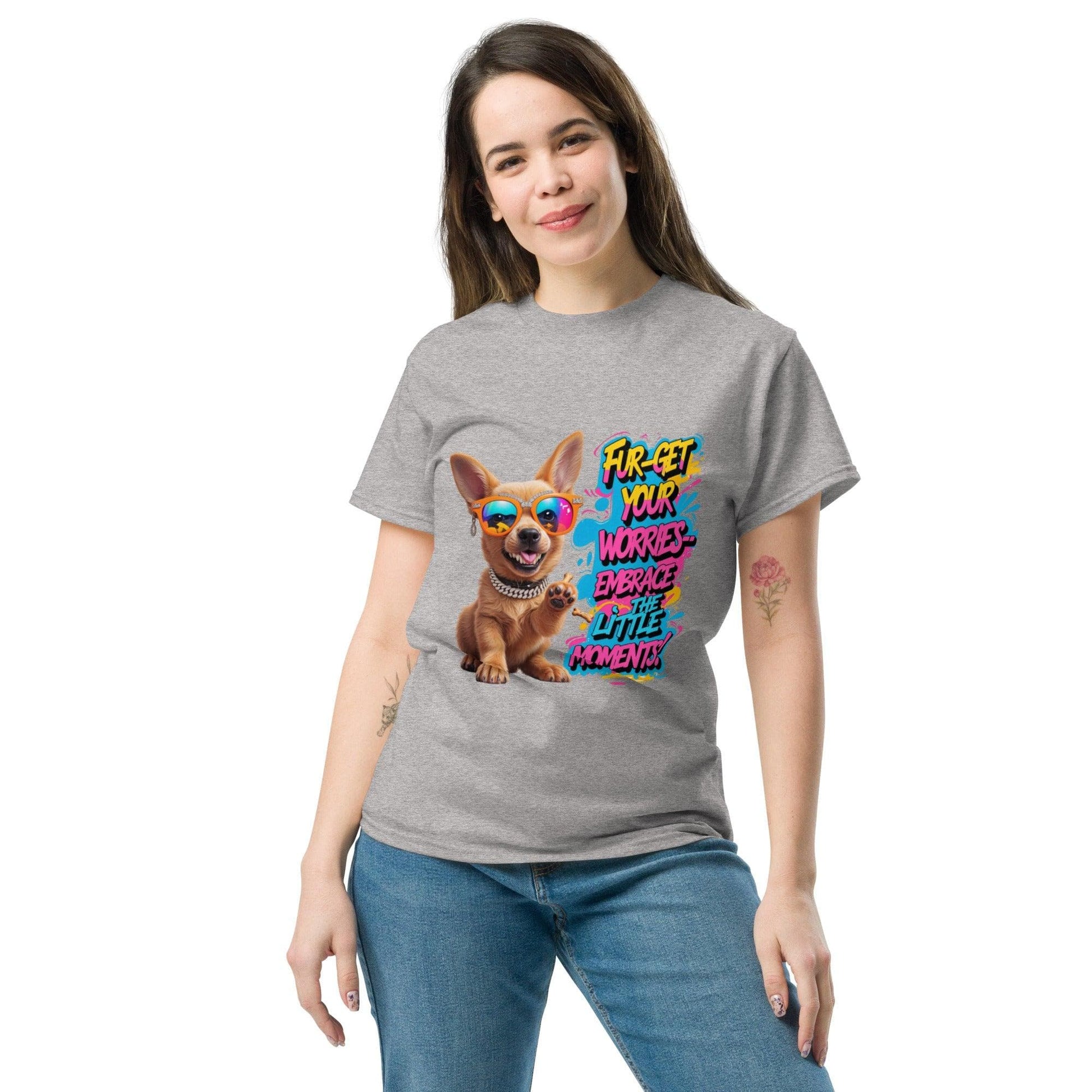 Puppy on Classic T-shirt with "Fur-get your worries" - Collections by Moke 63093450