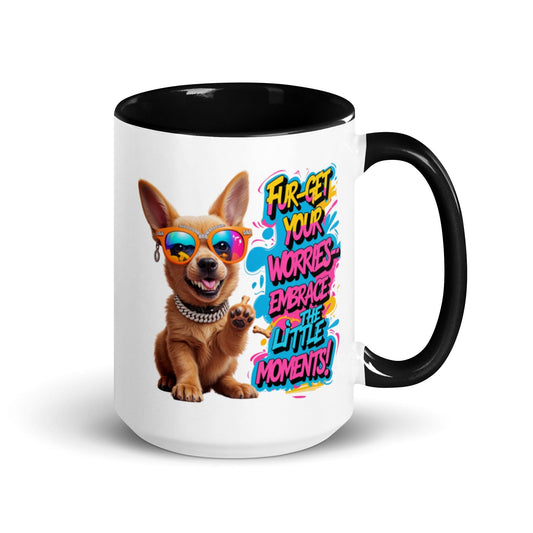 Puppy on Colourful Ceramic Mug with "Fur-get your worries" - Collections by Moke 65191418