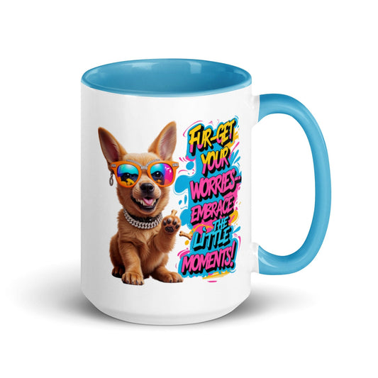 Puppy on Colourful Ceramic Mug with "Fur-get your worries" - Collections by Moke 46039571