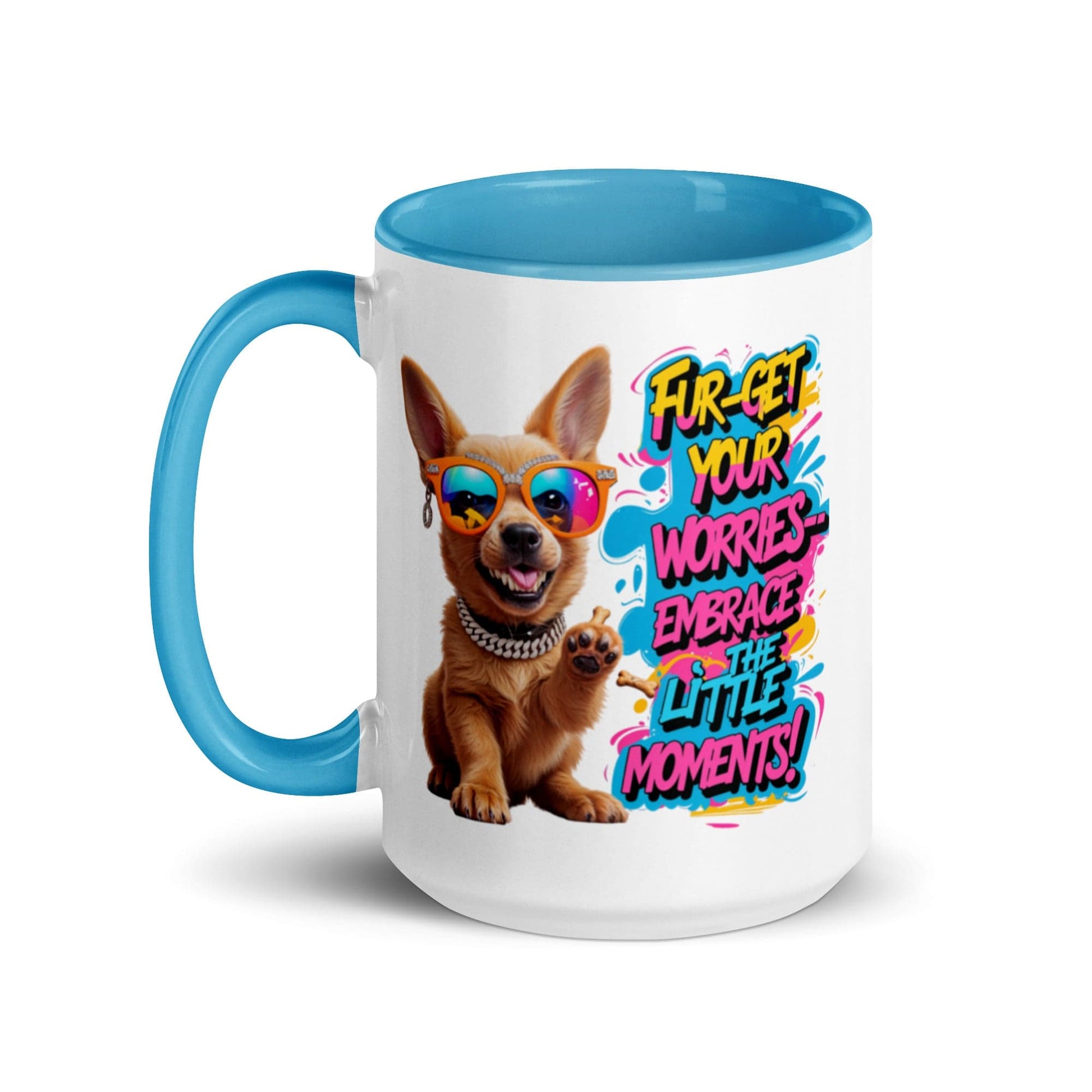 Puppy on Colourful Ceramic Mug with "Fur-get your worries" - Collections by Moke 95590574