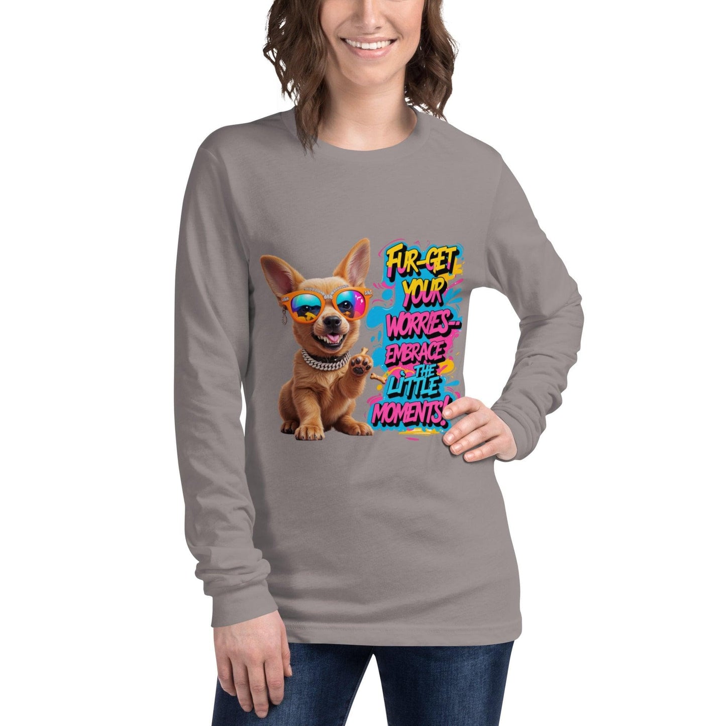 Puppy on Long Sleeve T-Shirt with "Fur-get your worries" - Collections by Moke 19172127