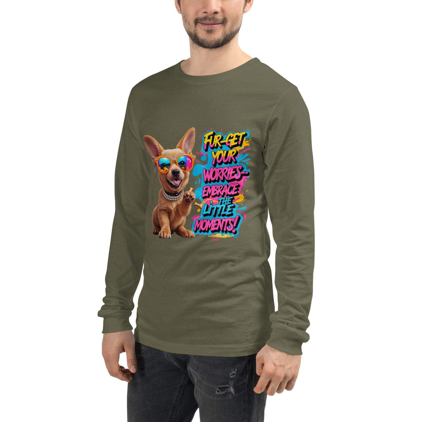 Puppy on Long Sleeve T-Shirt with "Fur-get your worries" - Collections by Moke 38393657