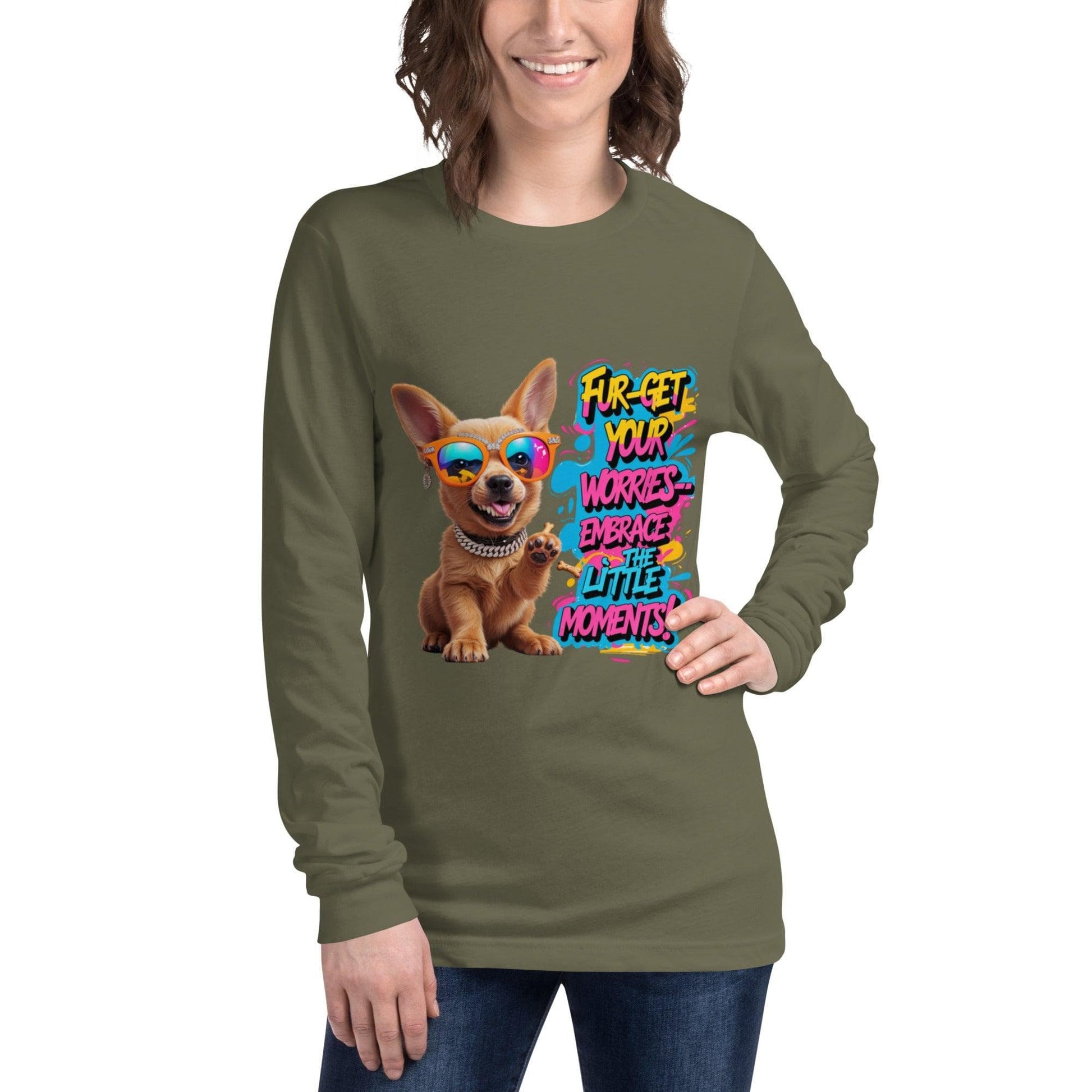 Puppy on Long Sleeve T-Shirt with "Fur-get your worries" - Collections by Moke 25666650