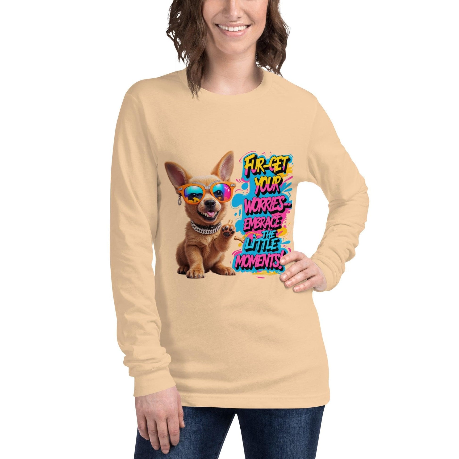 Puppy on Long Sleeve T-Shirt with "Fur-get your worries" - Collections by Moke 9863982