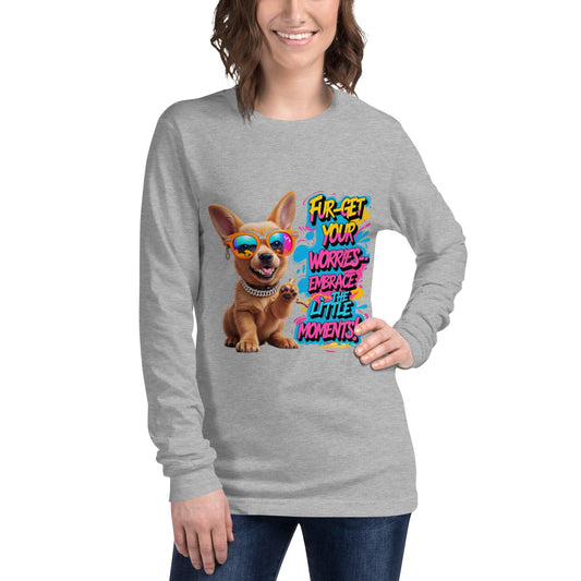 Puppy on Long Sleeve T-Shirt with "Fur-get your worries" - Collections by Moke 5811071
