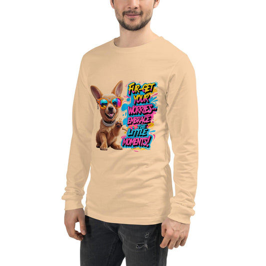 Puppy on Long Sleeve T-Shirt with "Fur-get your worries" - Collections by Moke 87061129