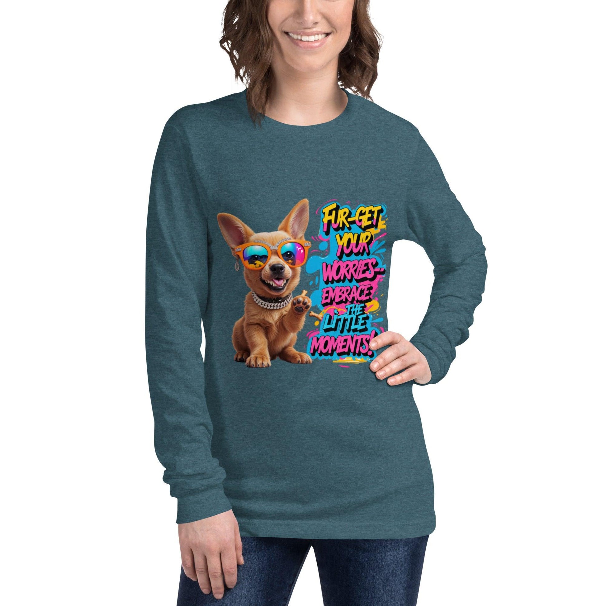 Puppy on Long Sleeve T-Shirt with "Fur-get your worries" - Collections by Moke 11555465