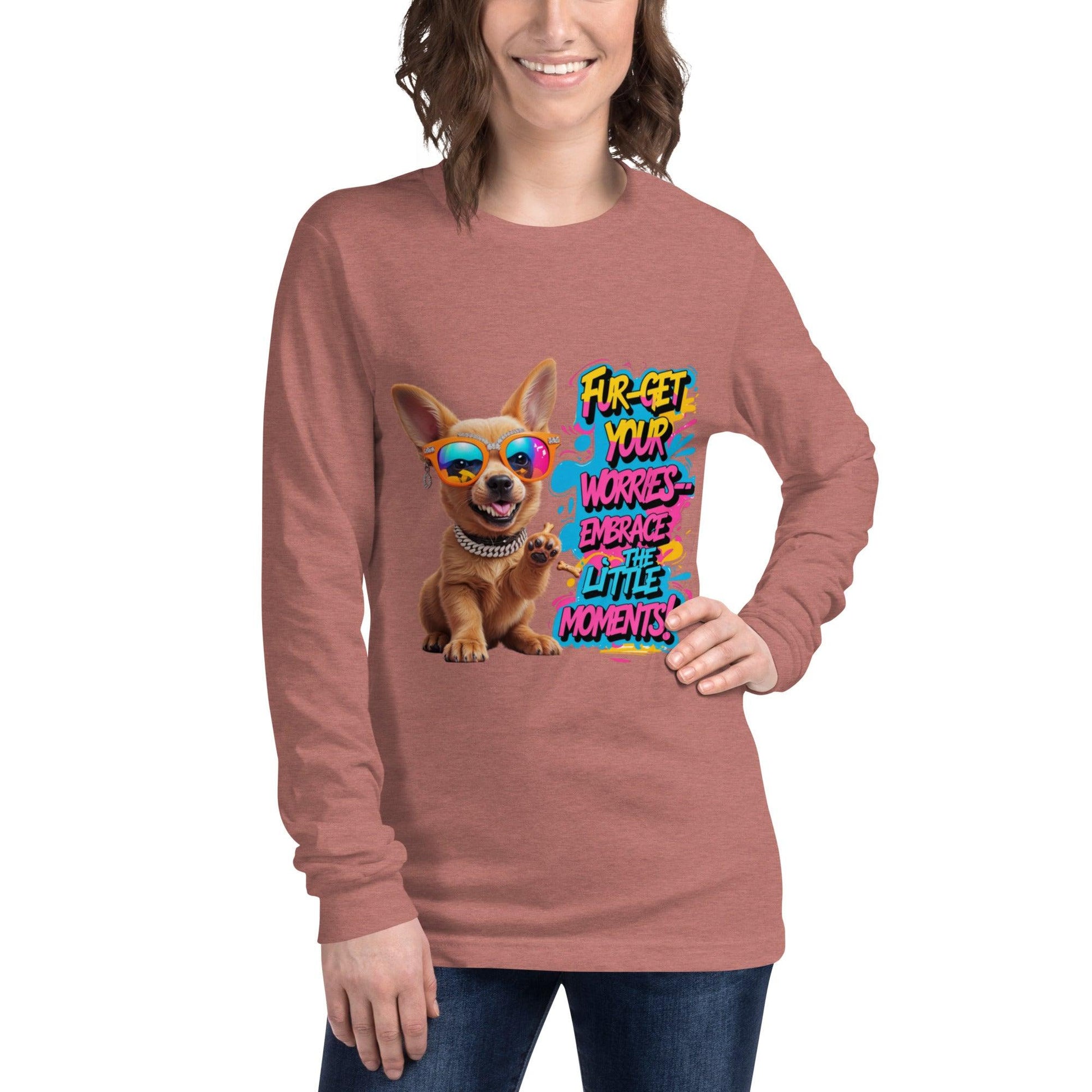 Puppy on Long Sleeve T-Shirt with "Fur-get your worries" - Collections by Moke 90660092