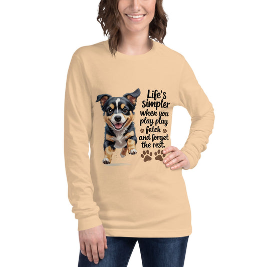 Puppy on Long Sleeve T-Shirt with 'Life’s simpler' - Collections by Moke 7111104
