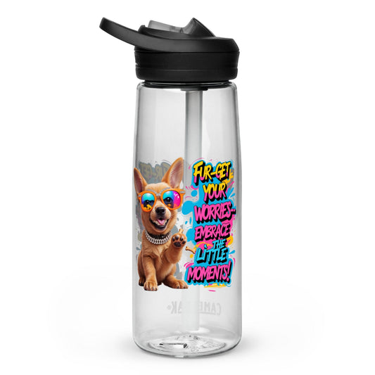 Puppy on Sports Water Bottle with "Fur-get your worries" - Collections by Moke 19535089