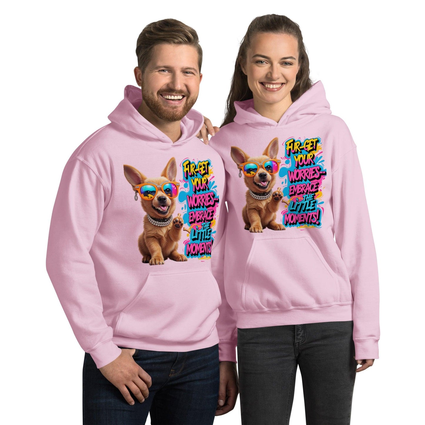Puppy on Stylish Hoodie with "Fur-get your worries" - Collections by Moke 42382532