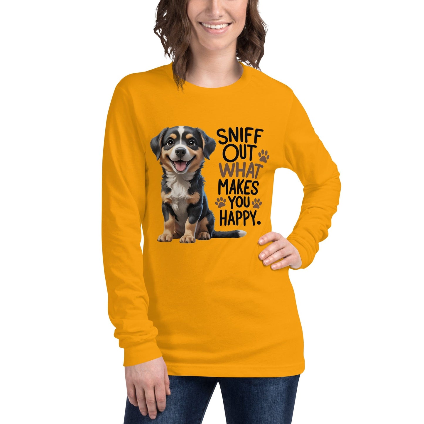 Puppy on T-Shirt with "sniff out what makes you happy" - Collections by Moke 97586598