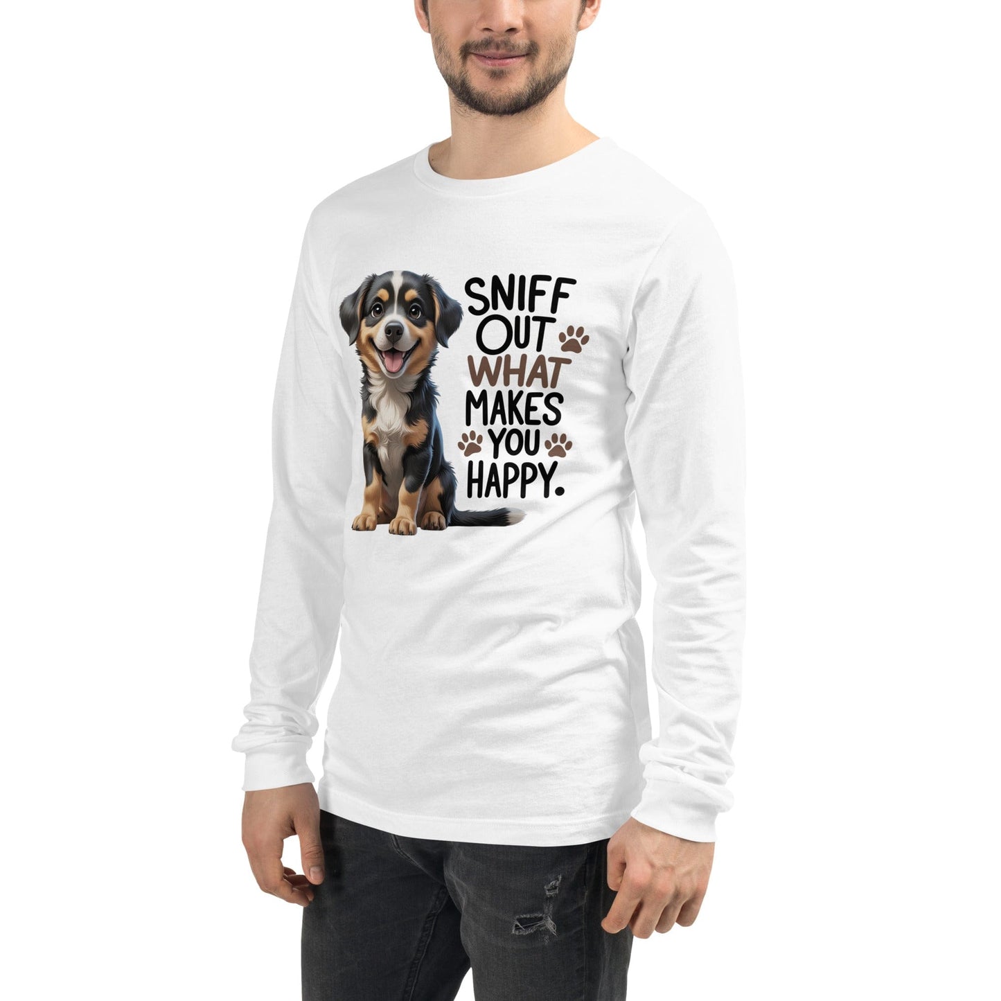 Puppy on T-Shirt with "sniff out what makes you happy" - Collections by Moke 51642982