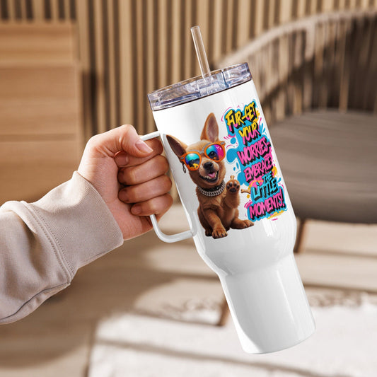 Puppy on Travel Mug with "Fur-get your worries" - Collections by Moke 71792682