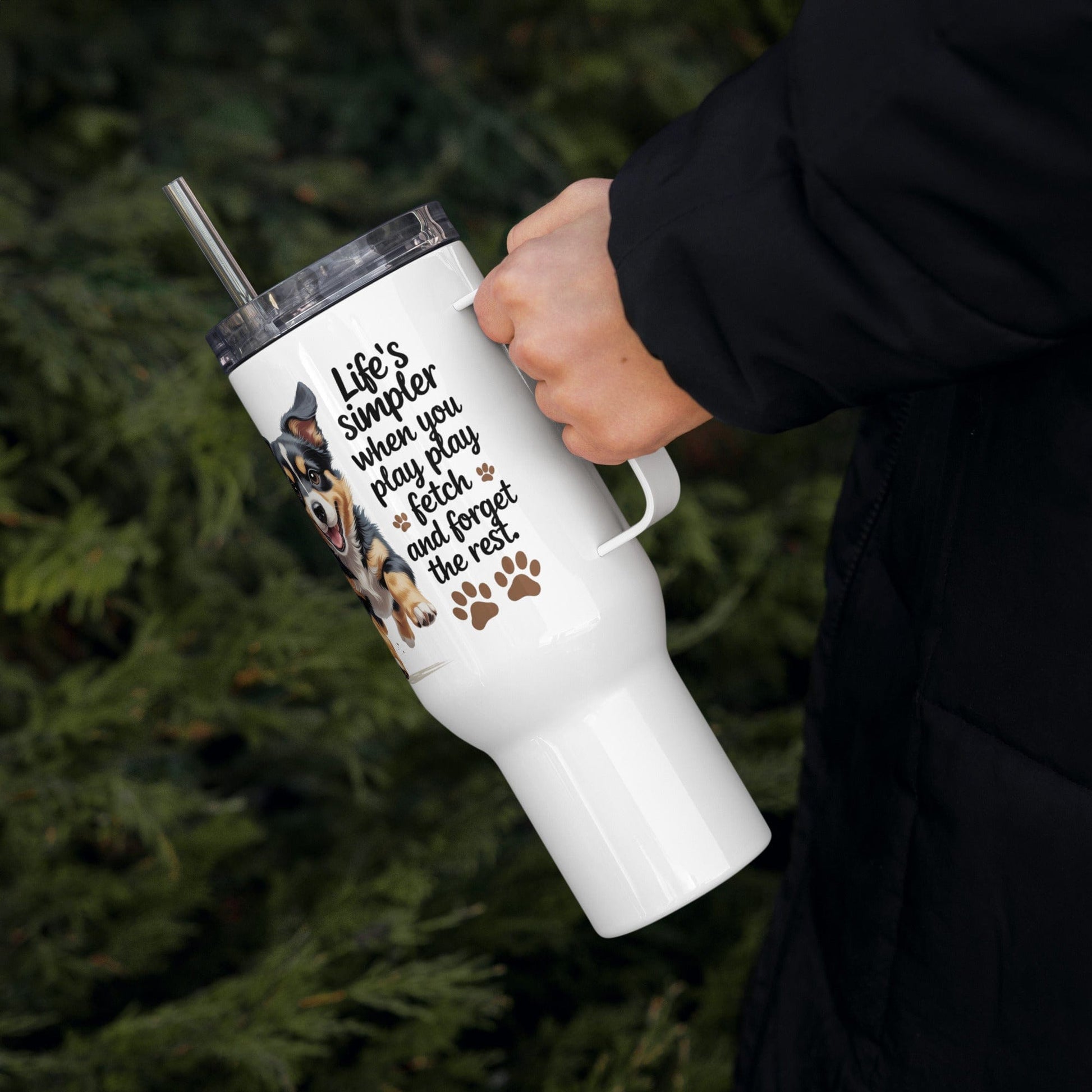 Puppy on Travel Mug with 'Life’s simpler when you play' - Collections by Moke 13046906