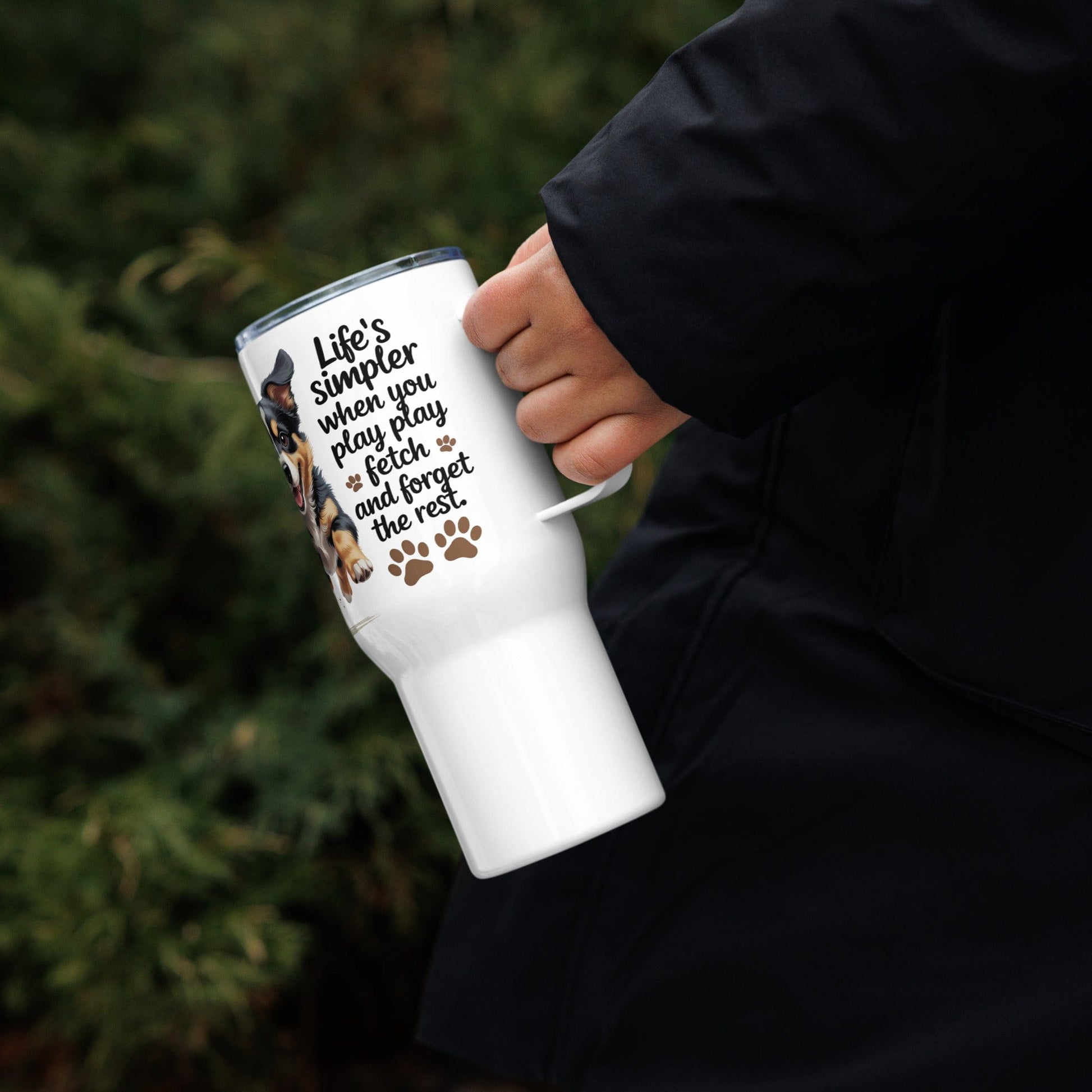 Puppy on Travel Mug with 'Life’s simpler when you play' - Collections by Moke 19427729