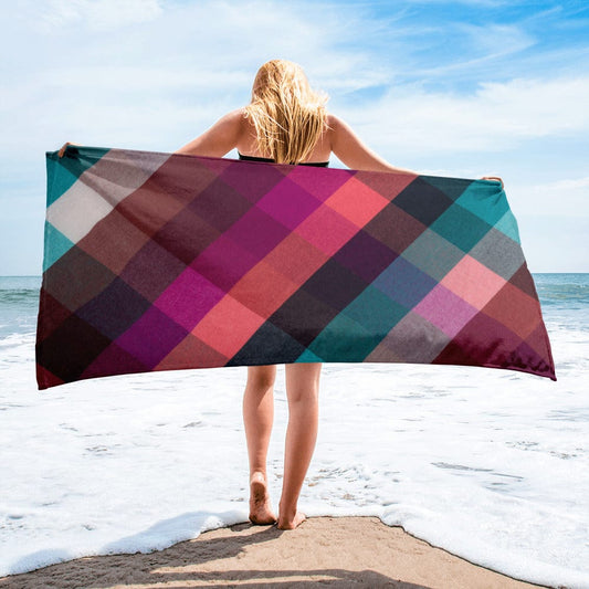 Towel with shades of pink, red, teal, brown, and white - Collections by Moke 76259327