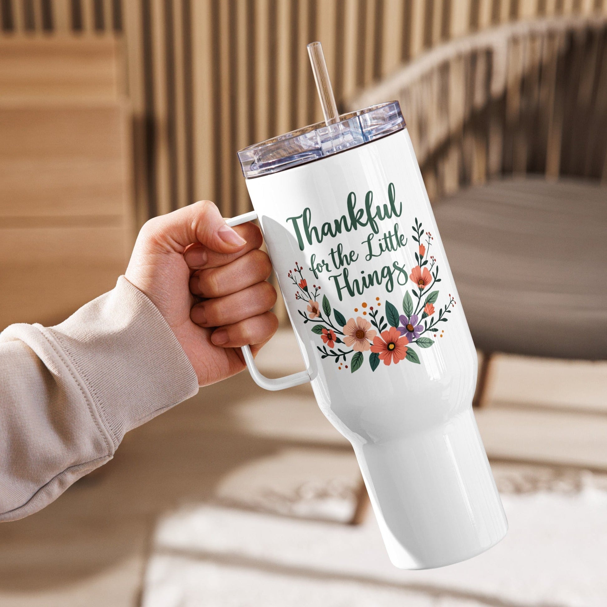 Travel Mug with phrase “Thankful for the Little Things” - Collections by Moke 65922961