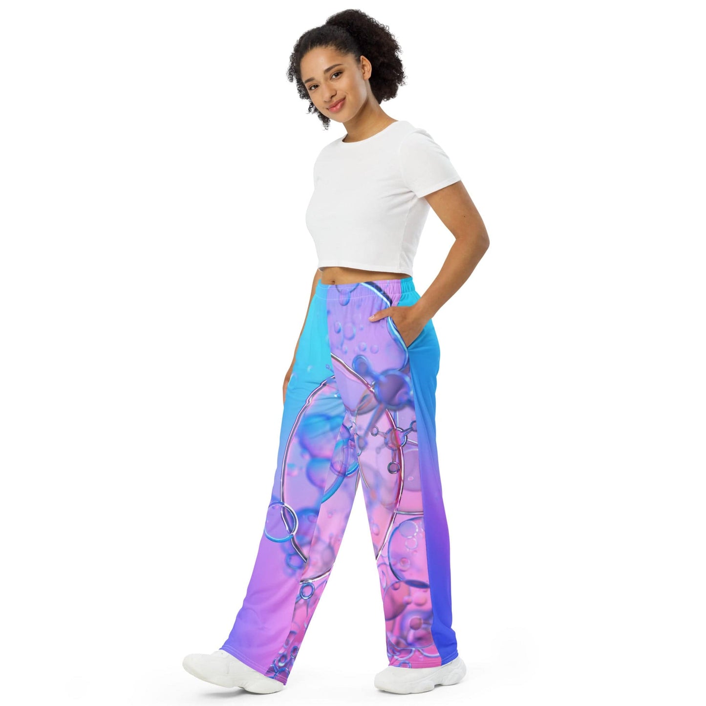 Wide-leg colourful pants with gradient turquoise and pink - Collections by Moke 67360511