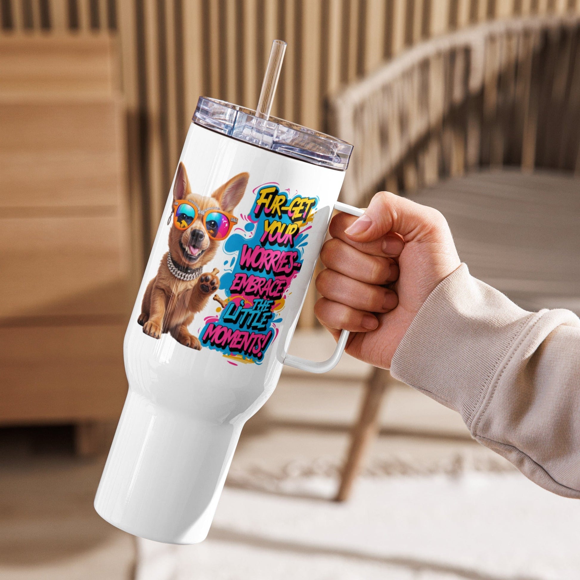 Collections by Moke Mug 40 oz (1183 ml) Puppy on Travel mug with "Fur-get your worries"