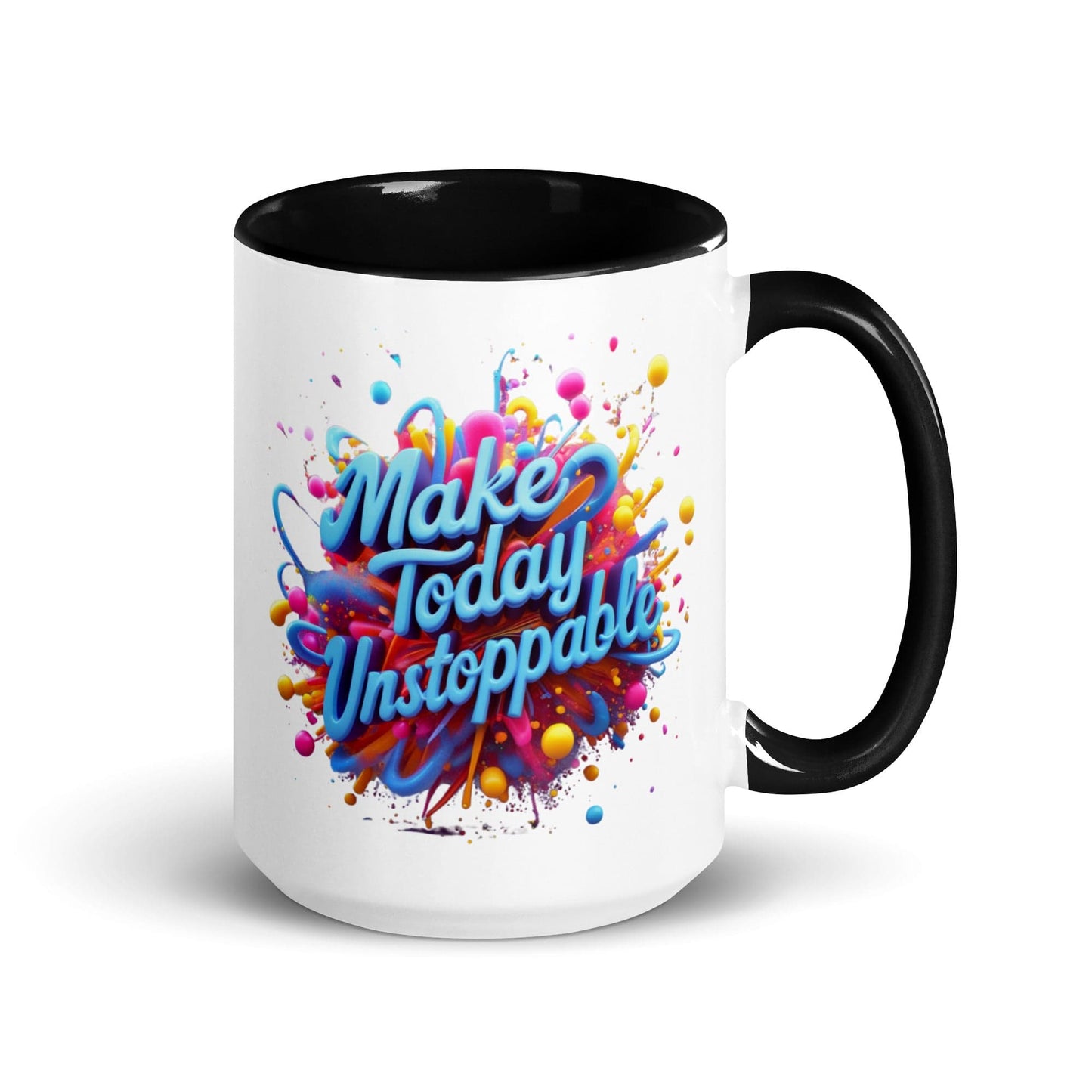Collections by Moke Mug Black / 15 oz (443 ml) Mug with Color Inside with 3D render of "Make Today Unstoppable"