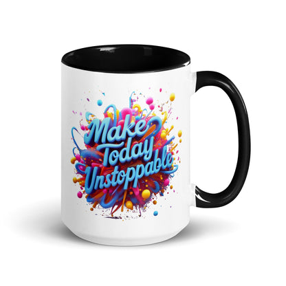 Collections by Moke Mug Black / 15 oz (443 ml) Mug with Color Inside with 3D render of "Make Today Unstoppable"
