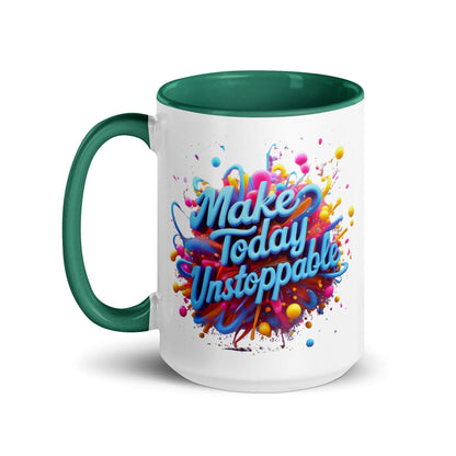 Collections by Moke Mug Mug with Color Inside with 3D render of "Make Today Unstoppable"