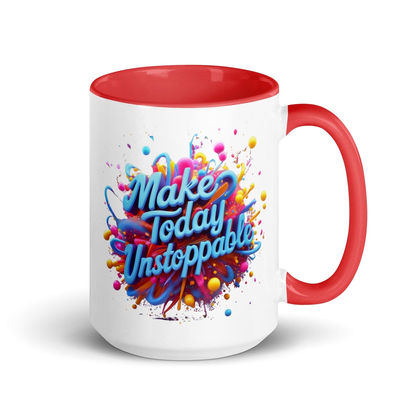Collections by Moke Mug Red / 15 oz (443 ml) Mug with Color Inside with 3D render of "Make Today Unstoppable"