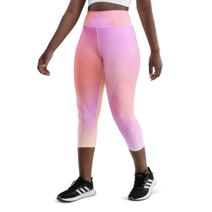 Collections by Moke Pants Yoga Capri Leggings with soft shades of pink and yellow